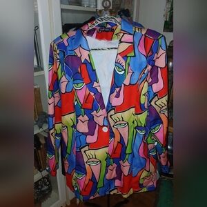Vibrant Abstract Women's Blazer by Touch Me Size 1X